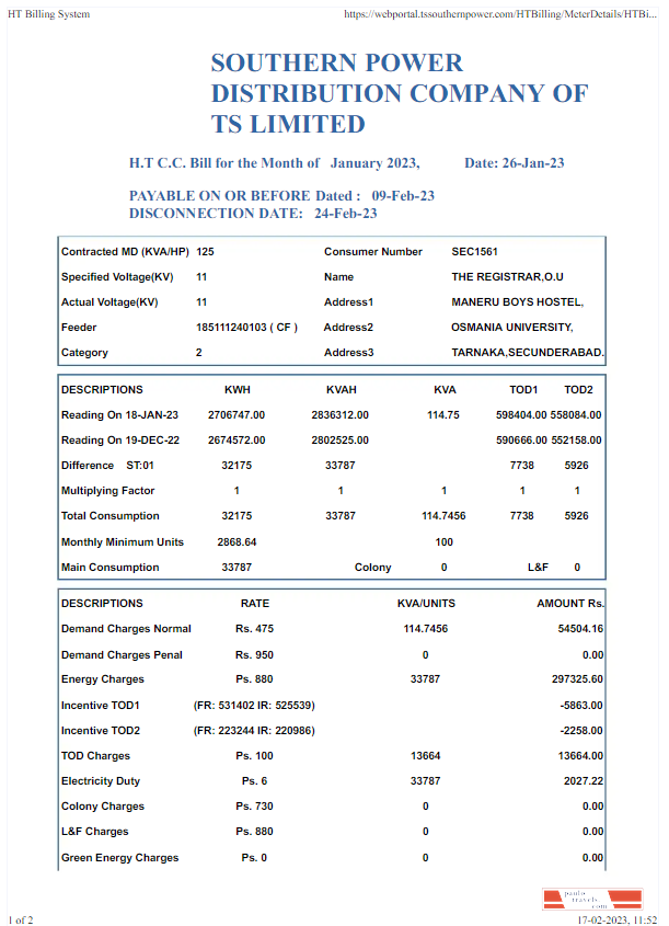 INDIA SOUTHERN POWER utility bill Word and PDF template